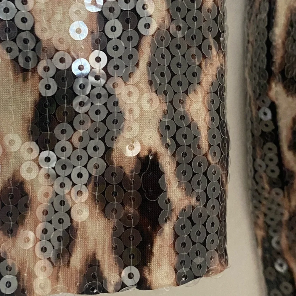 A.L.C. Marshall Sequin Leopard Print Long Sleeve Top Cropped Y2K Glam - Picture 6 of 8